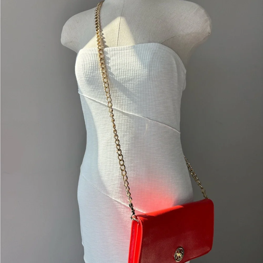Tory Burch Vibrant Orange Leather Chain Shoulder Crossbody Bag